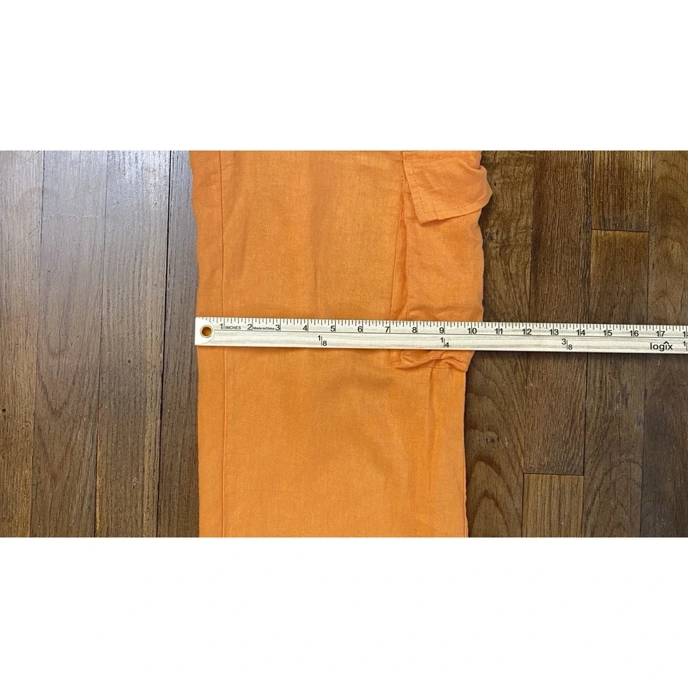 Women's Linen Blend Cargo BEACH Pants Size Medium Tangerine Lightweight Colorful